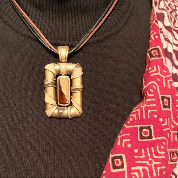 CHICO’S ShorterPendant Necklace, Brown & Black Cords, Gold-tone - Picture 9 of 9